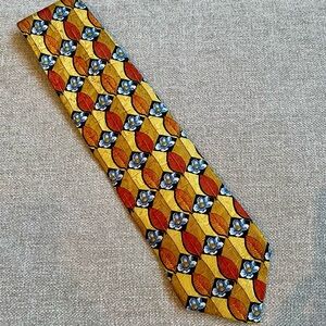 Ermenegildo Zenga Italian Silk Floral Print Vintage Men’s Tie Orange Yellow Blue